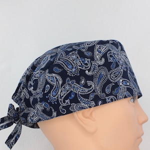 Paisley Navy and Blue Mens Scrub Cap, Mens OR Cap, Medical Cap, Doctor Cap.   Enjoy FREE shipping when you spend 35 dollars or more.