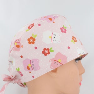 Pink and White Cats Medical Bonnet, Doctor Scrub Cap, Surgical Cap, Nurse Cap.  Enjoy FREE shipping when you spend 35 dollars or more!
