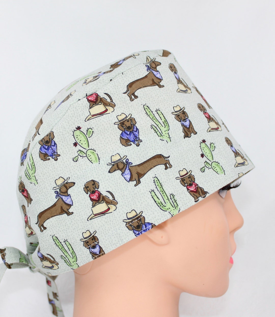 Dachshunds in Cowboy Hats Scrub Cap, Nurse, Scrub Cap, Doctor Cap, Tie