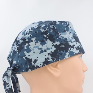 Pixel Blue Mens Scrub Cap, Mens OR Cap, Medical Cap, Doctor Cap, Tie Cap.   Enjoy FREE shipping when you spend 35 dollars or more!