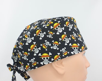 Mens Anime Skulls Scrub Cap, Nurse Scrub Cap, Medical cap, Doctor cap, Mens medical hat, Mens tie cap, Tie cap, surgical cap, OR cap