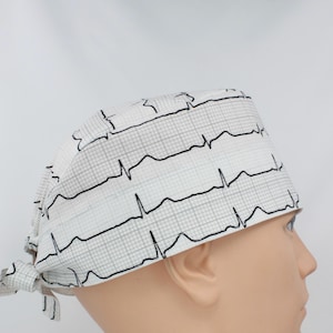 EKG White Graph Mens Scrub Cap, Medical cap, Doctor cap, Mens scrub cap. Enjoy FREE shipping when you spend 35 dollars or more!