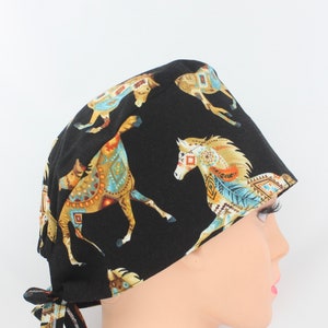 Southwest Horses Bonnet, Vet Tech bonnet, Scrub cap, Medical cap, Tie cap, veterinarian bonnet, Nurse bonnet, surgical cap