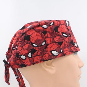 Cartoon Spider Hero Cotton 3.5&quot; tall Handmade Scrub Cap: Medical, Nurse, Doctor, OR, Surgeon, Pediatrics, Veterinarian, Dentist