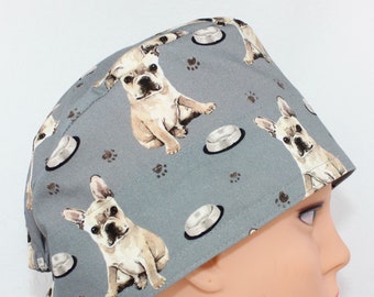 French Bulldog Cotton 4.5" tall Handmade Scrub Cap for Women