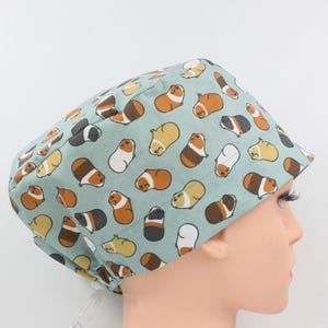 Guinea Pig Print Pixie Euro Handmade Cotton Medical Bonnet for Women