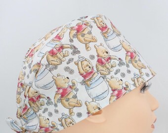 女性用、手作りのクマ柄コットン製スクラブキャップ