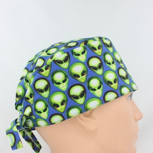 Aliens on Royal Blue Mens Scrub cap, Mens OR Cap, Medical Cap, Doctor Cap.   Enjoy FREE shipping when you spend 35 dollars or more!