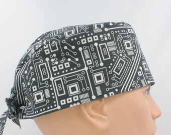 Circuit Board Print Cotton 3.5" tall Handmade Scrub Cap for Men
