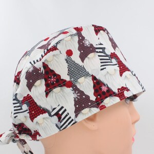 Christmas Gnomes Womens Scrub Cap, OR Cap, Medical Cap, Doctor Cap, Tie Cap. Enjoy FREE shipping when you spend 35 dollars or more!