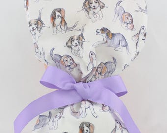 Beagle Drawings Handmade Cotton Ponytail Scrub Cap for Women
