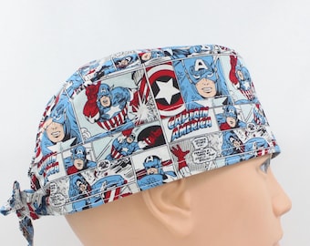 Cartoon Comic Cotton 3.5" tall Handmade Scrub Cap for Men
