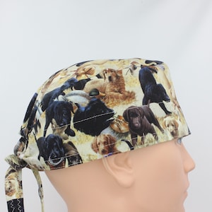 Labrador Puppies Mens Scrub Cap, Mens OR Cap, Medical Cap, Doctor Cap, Tie Cap.   Enjoy FREE shipping when you spend 35 dollars or more!