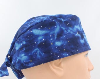 Starry Night Cotton 3.5" tall Handmade Scrub Cap for Men