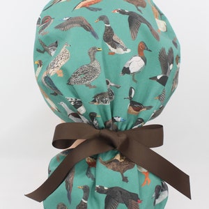 Ducks on Green Cotton Handmade Ponytail Scrub Cap for Women