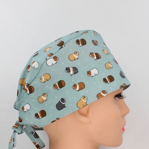 Guinea Pigs on Aqua Medical Bonnet, Doctor Scrub Cap, Surgical Cap, Nurse Cap.    Enjoy FREE shipping when you spend 35 dollars or more!