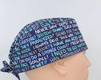 Surgery Phrases Cotton 3.5" tall Handmade Scrub Cap for Men