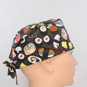 Sushi Mens Scrub cap, Mens Scrub cap, Medical cap, Doctor cap, Mens medical hat, Mens tie cap, Tie cap, surgical cap, OR cap