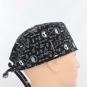 Higher Math Mens Scrub Cap Black, Mens OR Cap, Medical Cap, Doctor Cap, Tie Cap.  Enjoy FREE shipping when you spend 35 dollars or more!
