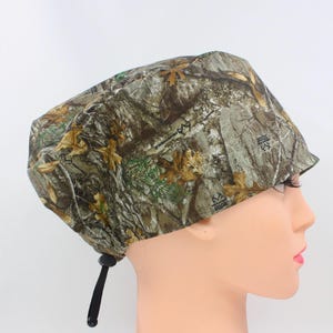 Woodland Camo Pixie Euro Handmade Cotton Medical Bonnet for Women