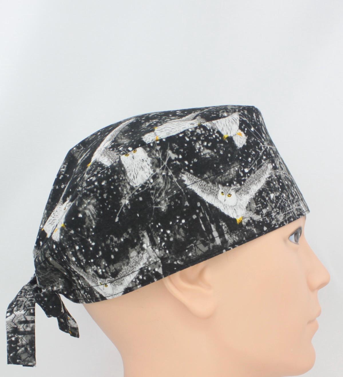 Owls Cotton 3.5" tall Handmade Scrub Cap for Men