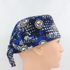 US Navy Mens Scrub Cap, Mens OR Cap, Medical Cap, Doctor Cap, Tie Cap.   Enjoy FREE shipping when you spend 35 dollars or more!
