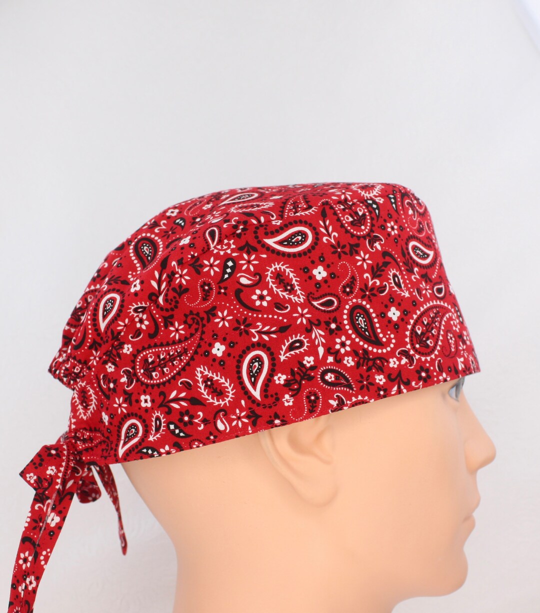 Mens Scrub Cap Red Bandana Print Medical Cap Doctor Cap Tie Etsy