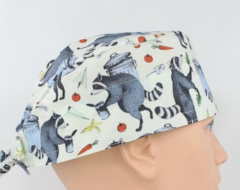 Rascally Racoon Cotton 3.5" tall Handmade Scrub Cap for Men