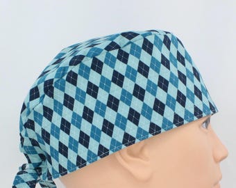 Golf Argyle Blues bomullsmössa, 8,5 cm hög, handgjord, herrmössa