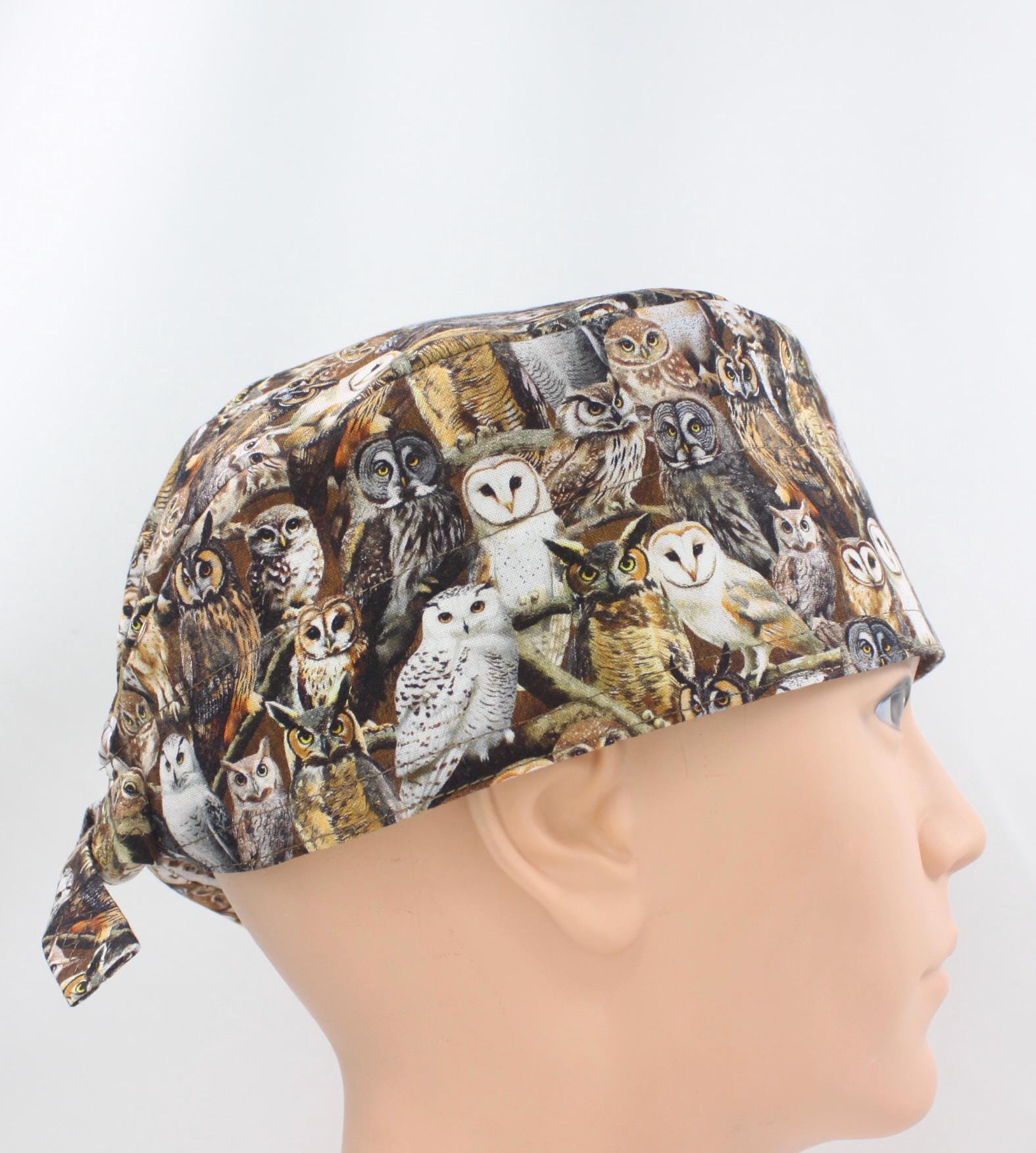 Owls Cotton 3.5" tall Handmade Scrub Cap for Men