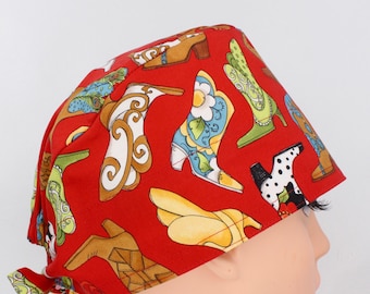 Cowgirl Boots Print Handmade Cotton Medical Scrub Bonnet for Women