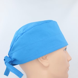 Bright Blue Solid Color Mens Scrub Cap, Mens OR Cap, Medical Cap, Doctor Cap.   Enjoy FREE shipping when you order two or more scrub caps!