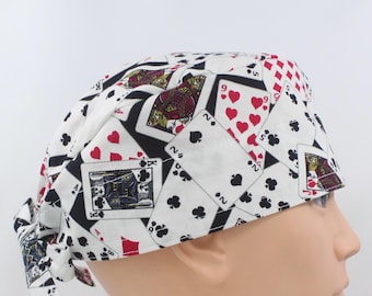 Playing Cards Cotton 3.5" tall Handmade Scrub Cap for Men
