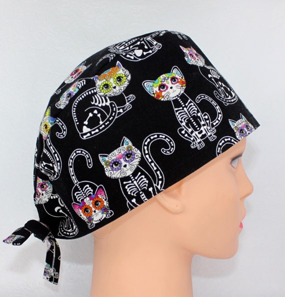 Cat Skeletons Medical Handmade Cotton Scrub Cap for Women
