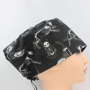 Cat Skeletons Pixie Euro Handmade Cotton Medical Cap for Women
