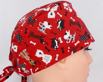 Dogs Print Scrub Cap: Handmade Cotton Medical Hat for Women