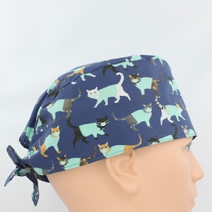 Cats in Scrubs Mens Scrub Cap, Mens OR Cap, Medical Cap, Doctor Cap, Tie Cap.   Enjoy FREE shipping when you order two or more scrub caps!