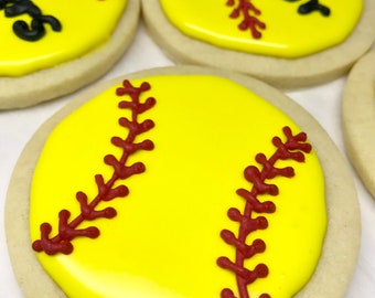 Softball Cookies, Sports Cookies, Sports Ball Cookies, Decorated Sugar Cookies, Handmade Cookies