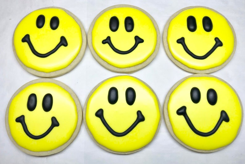 Smiley Face Cookies Smiley Cookies Birthday Cookies Party Etsy