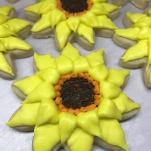 Sunflower Cookies, Sunflower Birthday Cookies, Party Favor, Flower Cookies, Decorated Cookies, Sugar Cookies