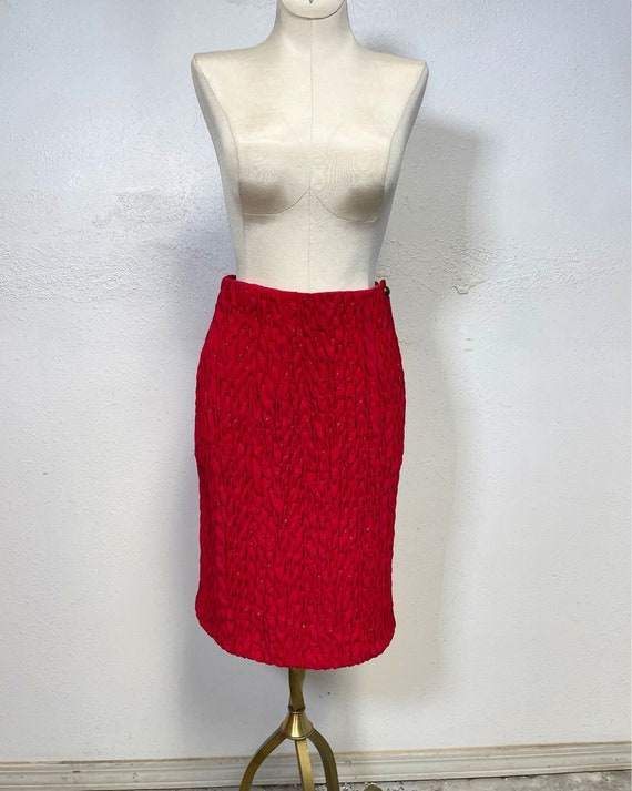 1990's Vintage Red Scrunched Jeanne Marc Skirt