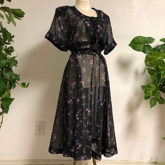 1940s-50s Black Cotton Voile Dress