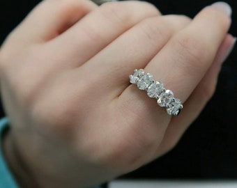 Half Eternity Wedding Bridal BandUnique Engagement RingGift For HerFancy Promise Rings1.00 CT Round Diamond925 Silver14K White Gold
