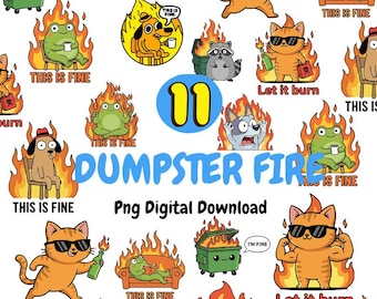 Funny stickers dumpster fire meme bundle | PNG digital download