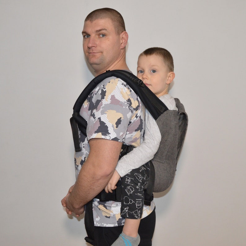 back for baby wearing wrap conversion Linen melange ergonomic carrier for Toddler side preschool carrier three positions: front