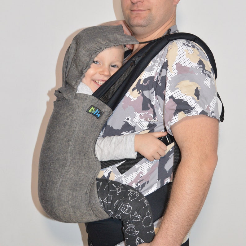 back for baby wearing wrap conversion Linen melange ergonomic carrier for Toddler side preschool carrier three positions: front