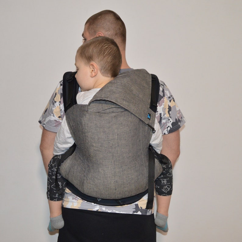 back for baby wearing wrap conversion Linen melange ergonomic carrier for Toddler side preschool carrier three positions: front