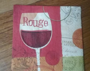 Wine Cocktail Napkins, Rouge & Cork Screw Design, 20 Pack