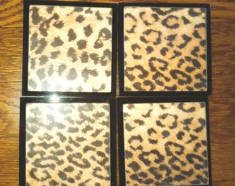 leopard Coasters, Animal Print Coasters, leopard print hostess gift, leopard print coaster, leopard table decor
