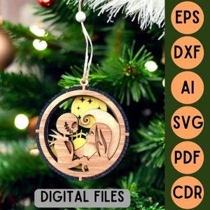 Fichier de découpe SVG laser décoration boule de Noël 3D en bois 3 couches - L'étrange Noel de Mr Jack - The Nightmare Before Christmas